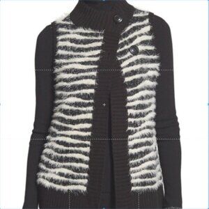 Chico's 2 Button Alaina Fuzzy Wool Mohair Blend Stripe Sweater Vest Size 2